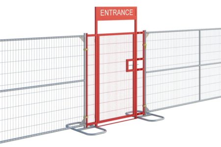 Pedestrian gate used in a temporary fence installation